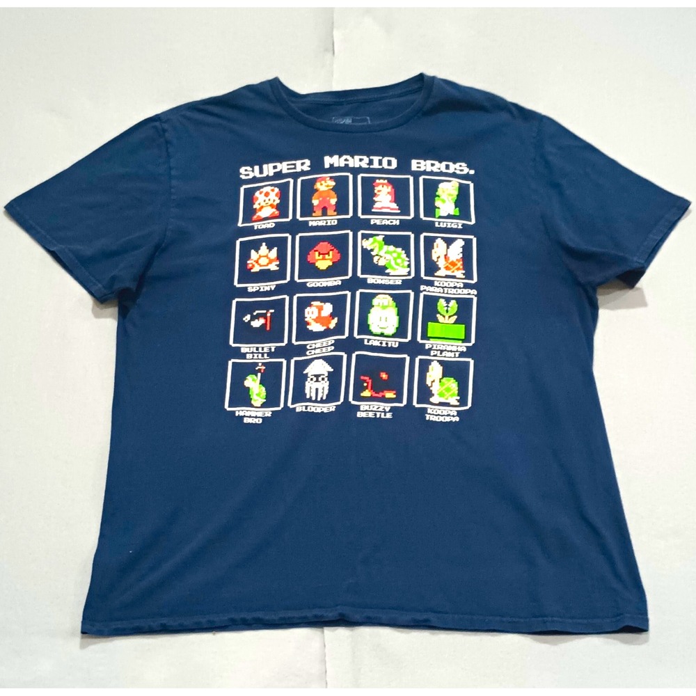 Super Mario Bros. Men's Blue Cotton Graphic Print Crew Neck Short Sleeve Tee 2XL